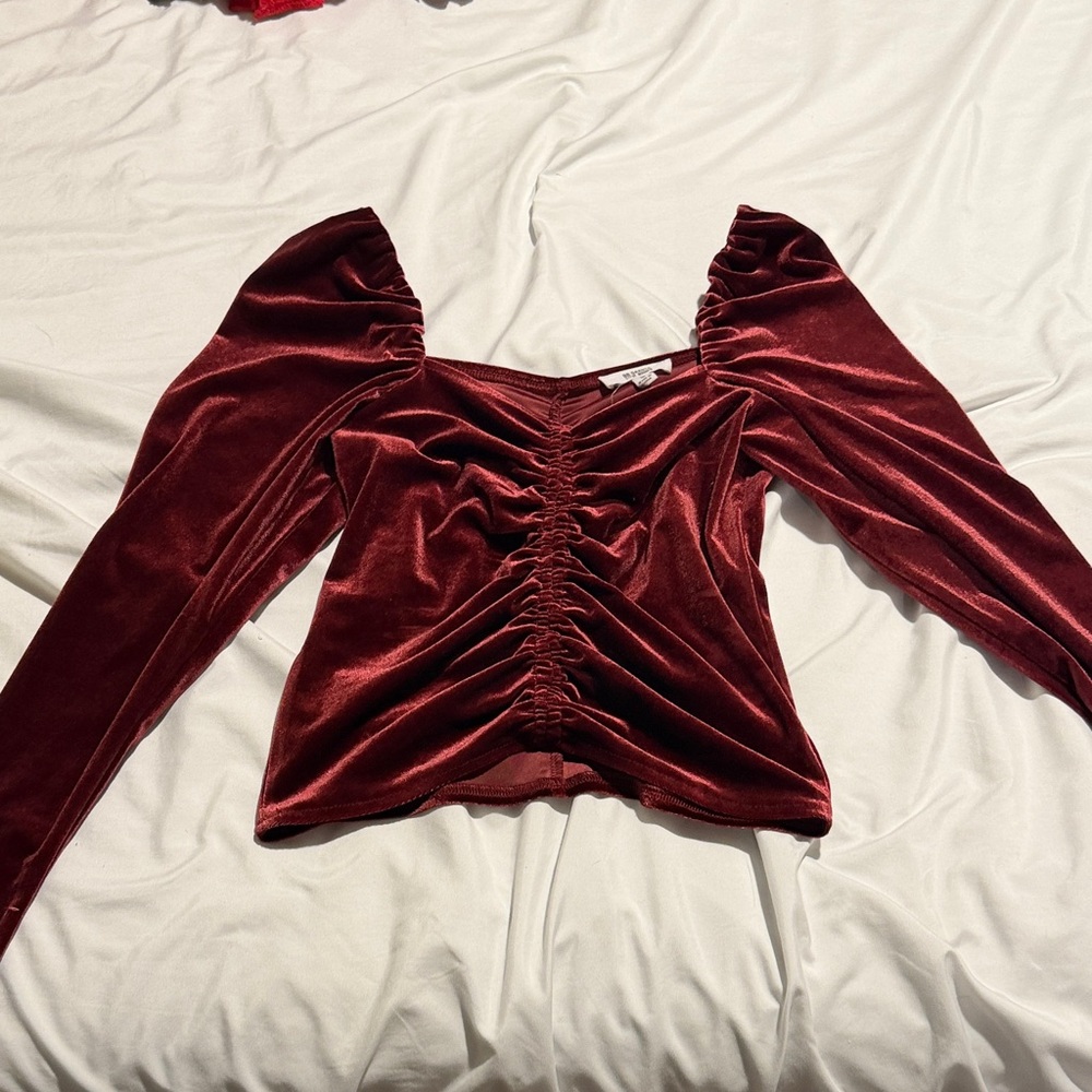 BB Dakota by Steve Madden Velvet Ruched Top - Deep Red